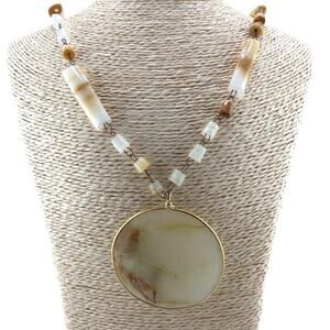 Vintage Mexican Honey Agate & Aztec Sun Pendant Necklace